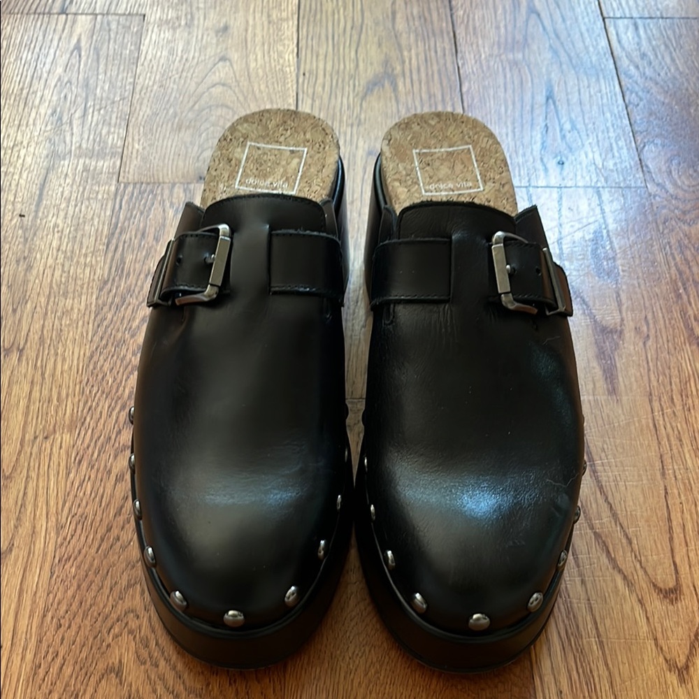 Dolce Vita Black Mules with Buckle and Wooden Soles